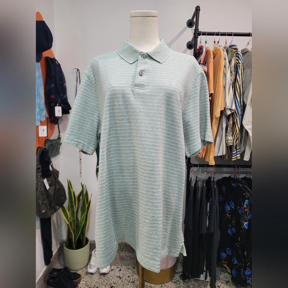 Tasso Elba Mint Cotton Striped Polo Shirt